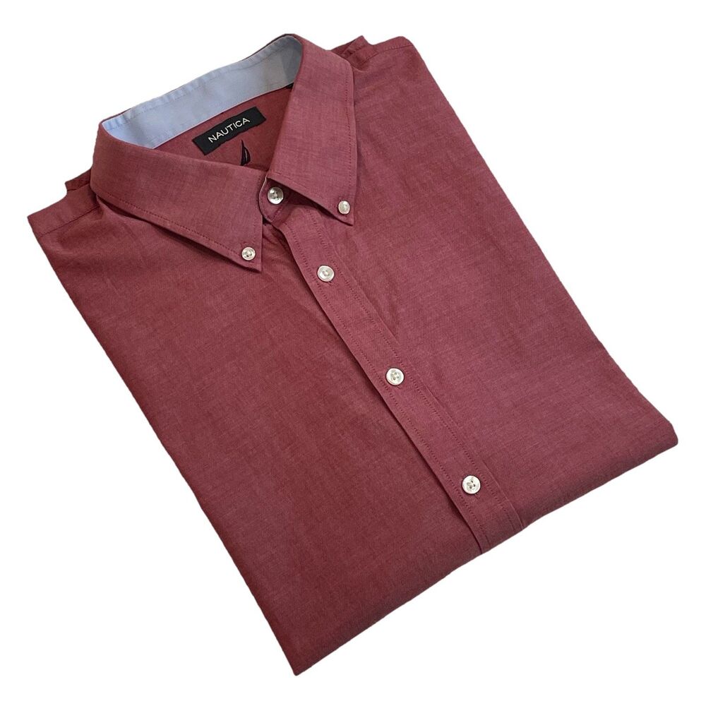 Nautica Mens Button Up Red Cotton Lightweight Short Sleeve 18 XXL